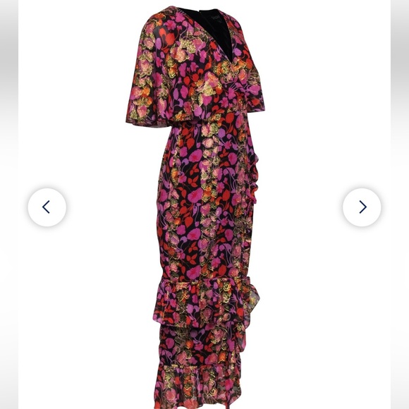 Saloni - Black w/ Pink, Orange & Gold Floral Print Maxi Dress Size 4 - Picture 13 of 14